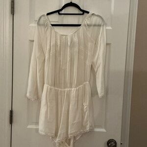 White Long Sleeve Shorts Romper